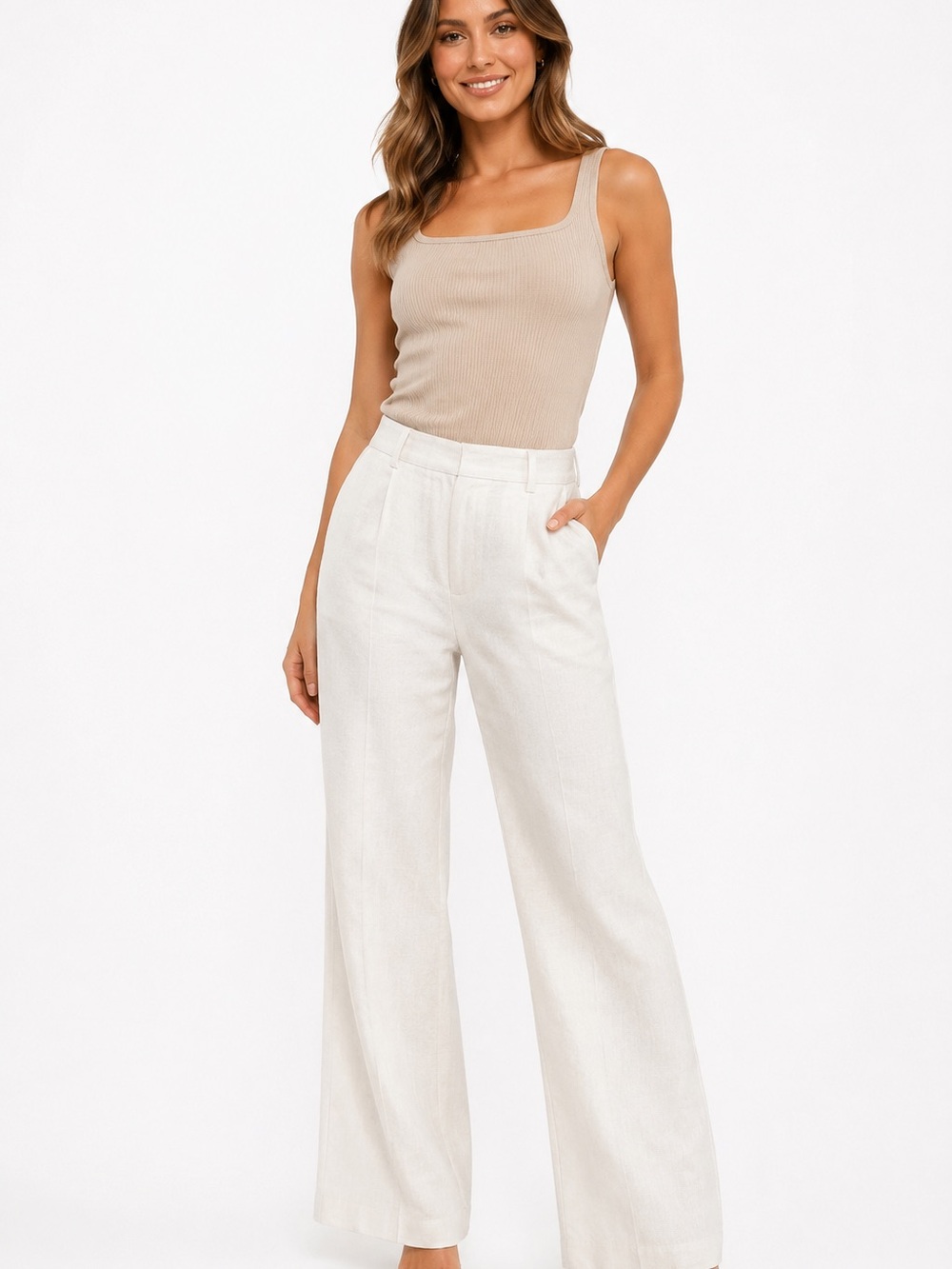 NWT LOFT Cream Wide Leg 100% Linen/ full lining Pants size 12